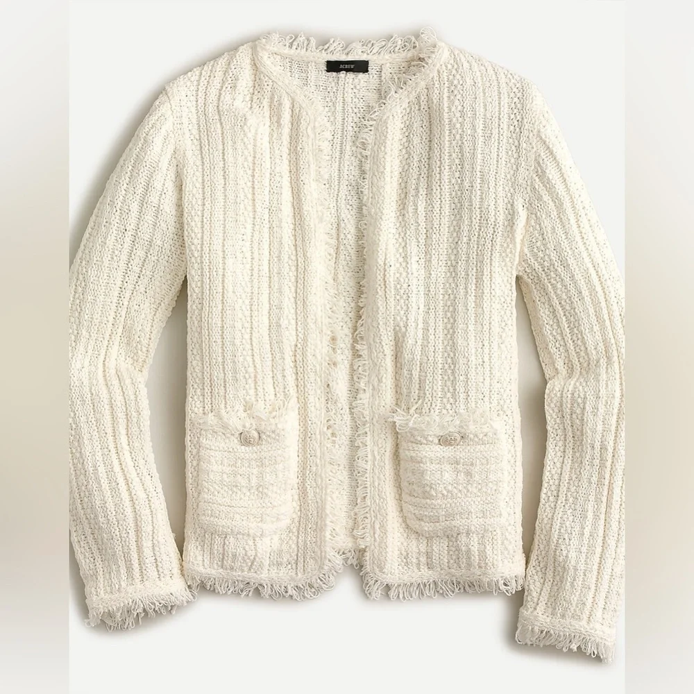 J. Crew Sweater-jacket with fringe Cream Women's Sweater